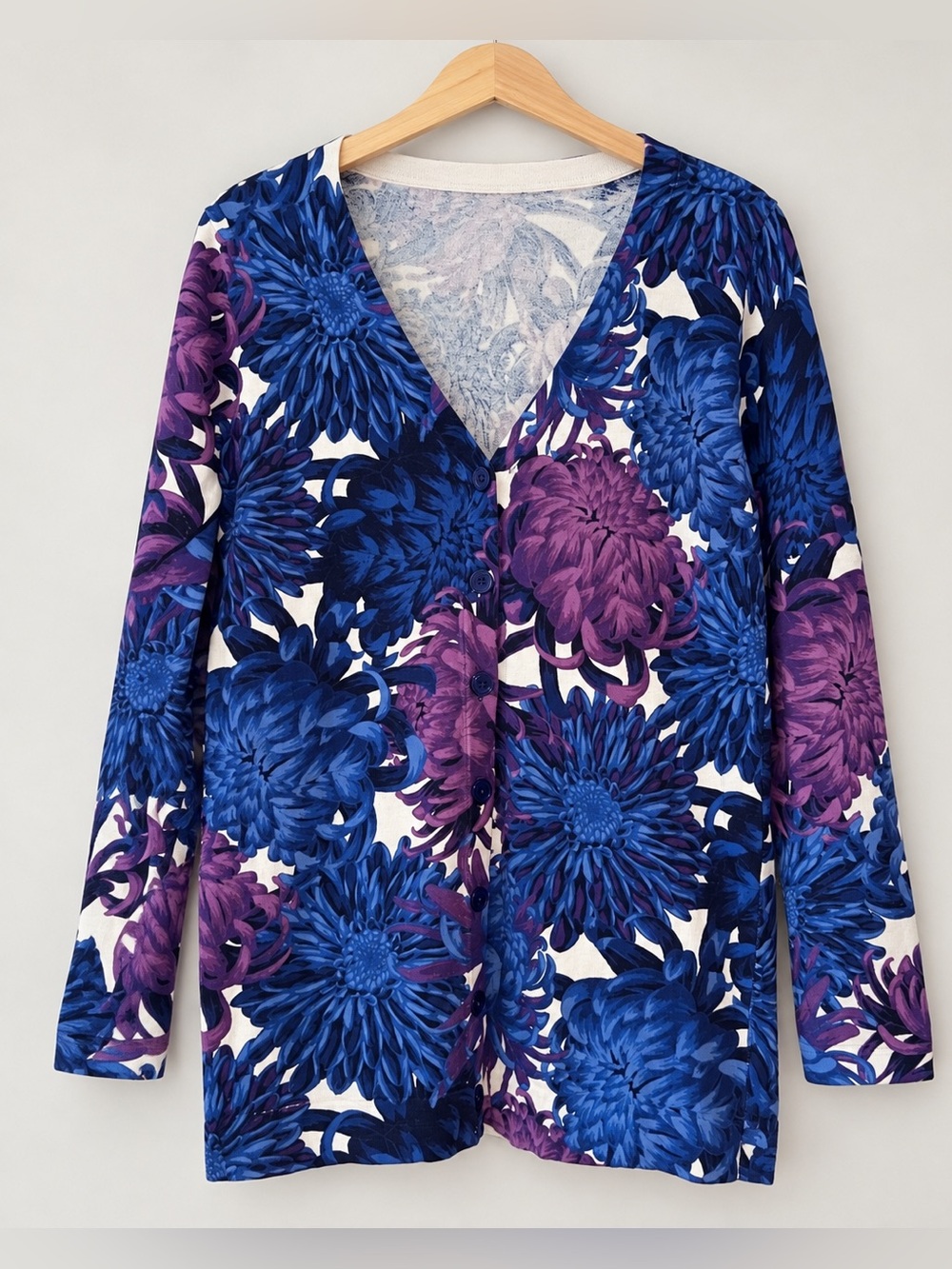 Isaac Mizrahi Blue Purple Floral Long Cardigan Sweater | Artsy EUC S #2424